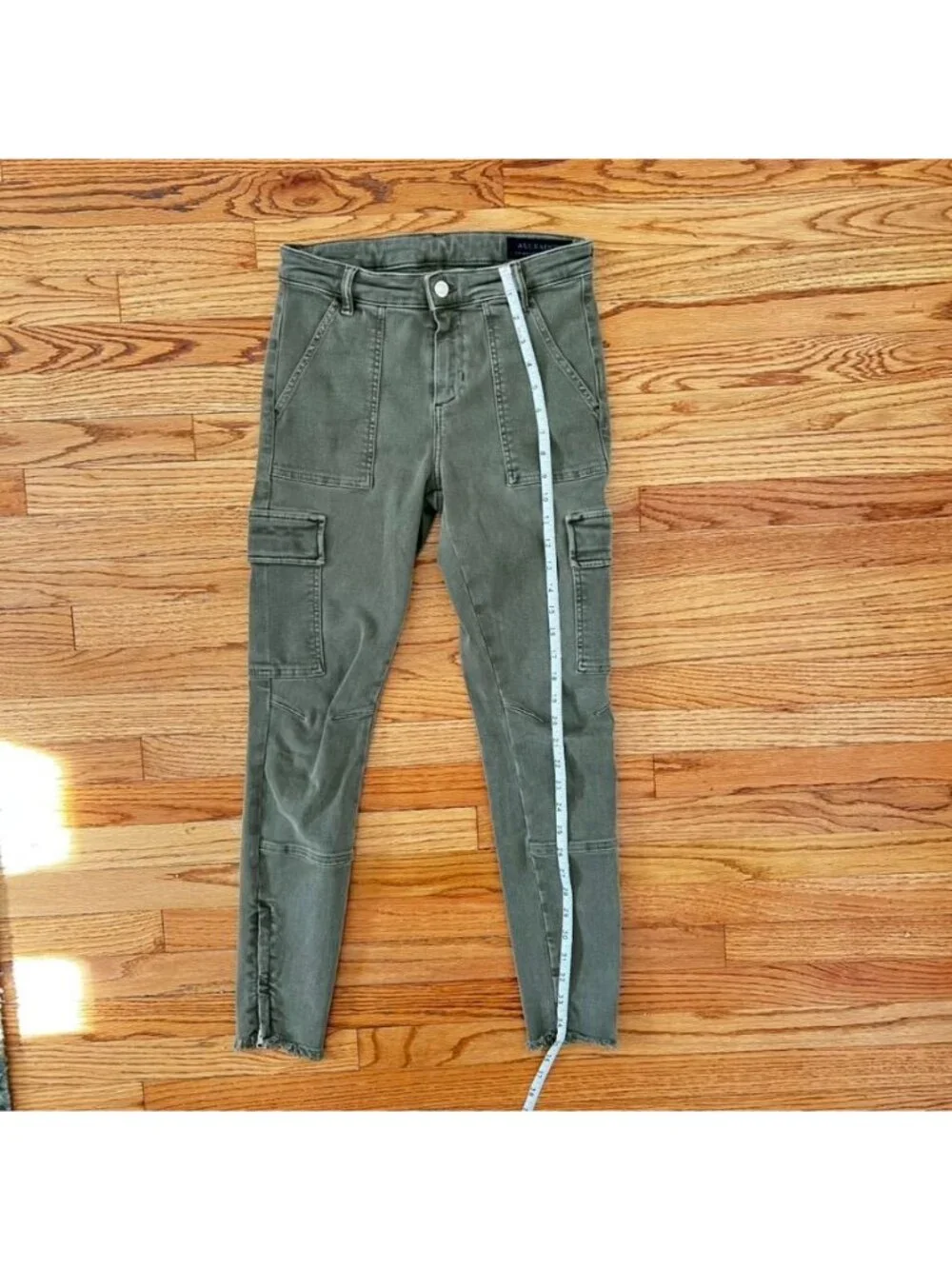 All Saints Womens Jeans Olive Green Military Distressed Indie Grunge Raw Hem - Picture 16 of 16